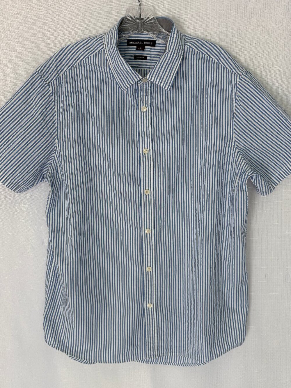MICHAEL KORS Mens Striped Seersucker Short Sleeve Shirt